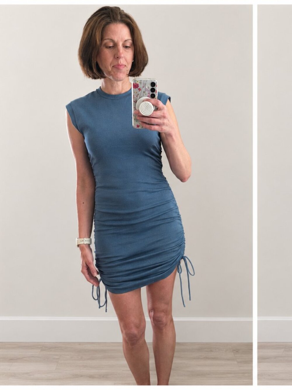 AllSaints Blue Ruched Side Drawstring Mini Dress Size 6
